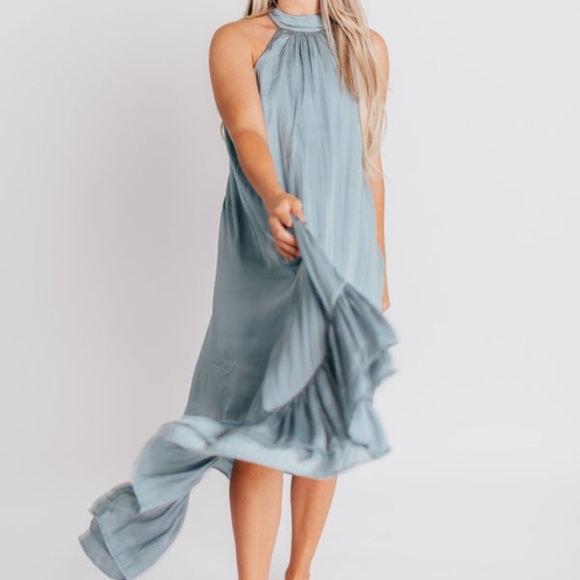 Mable Dresses & Skirts - NWOT High-Low Halter Maxi dress in Dusty Blue